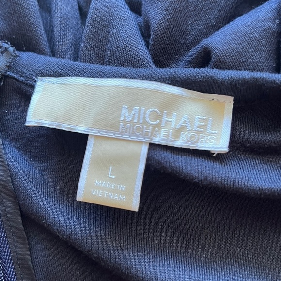 Michael Kors Navy Blue Modal swing dress long sleeve gold detail sz Large - Picture 2 of 8